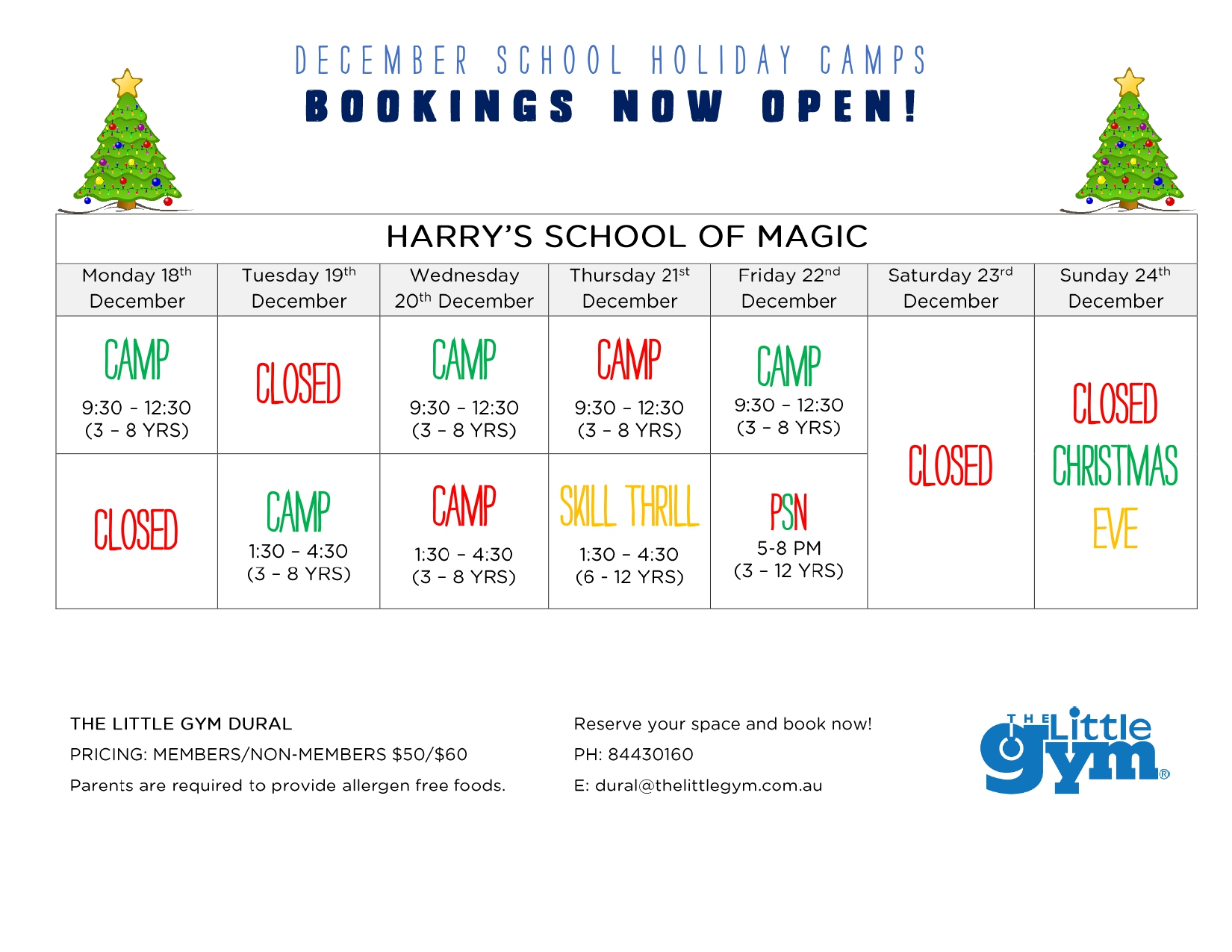 Camp Schedule Dural The Little Gym Australia